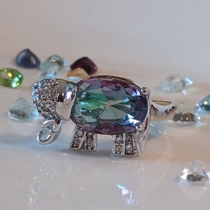 Genuine Mystic & White Topaz Elephant Ring